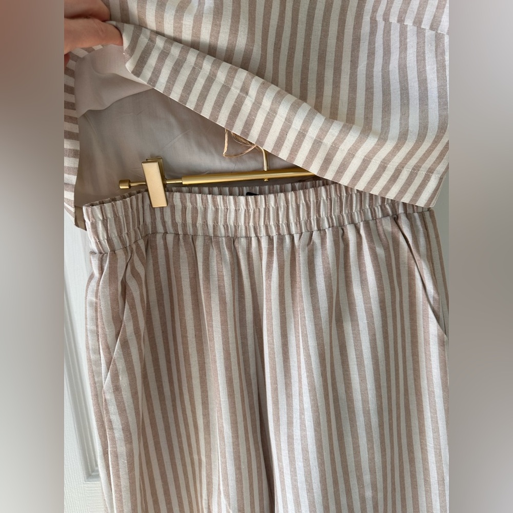 Wishlist Beige & White Striped Cotton Wide-Leg Two Piece Pant Set (Large) - Picture 7 of 12